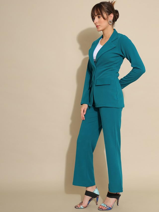 Selvia Co-ord Set for Women|Collared Neck Co-ord Set for Women| Blazer and Trouser|Solid Co-ord Set|Coat and Pant|2 Piece|Formal