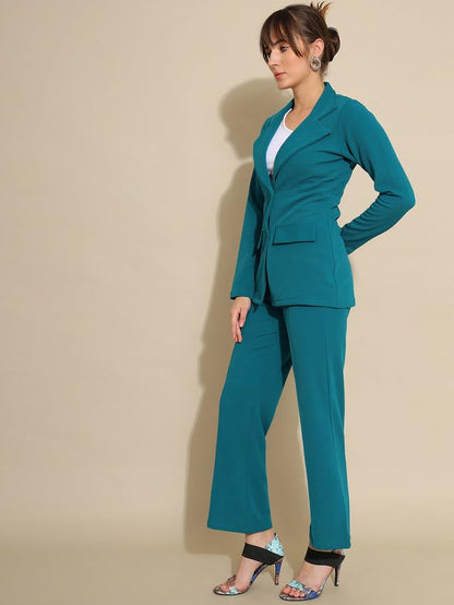 Selvia Co-ord Set for Women|Collared Neck Co-ord Set for Women| Blazer and Trouser|Solid Co-ord Set|Coat and Pant|2 Piece|Formal