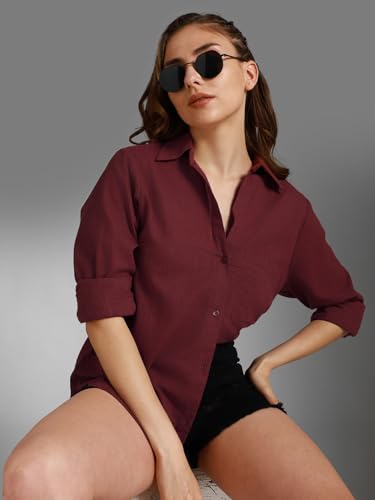HIGH STAR Womens Oversized Fit Shirt (HSWSHW23509_WN_Red