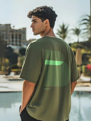Nobero MenS Graphic Print Oversized Fit T-Shirt (1M-Twts-C0933-X_Wine Red/Olive Green
