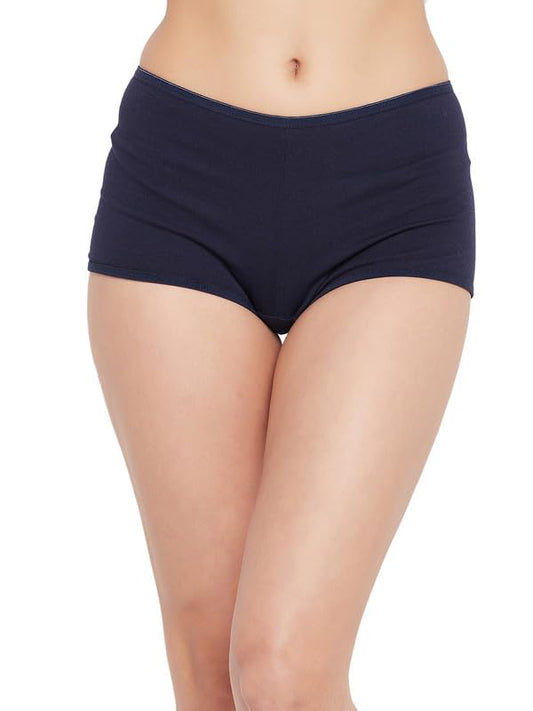 Clovia Womens Cotton Medium Waist Outer Elastic Boyshorts Panty (PN5034A08_Navy Blue_S)