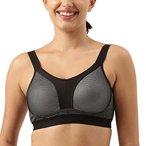 Enamor WomenS Polyester Y-Panel For Bounce Control High Impact Padded Non-Wired And High Coverage Sports Bra -Sb25(Sb25-Greymel