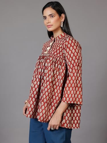 Libas WomenS Cotton Floral A-Line Kurti (29064 Rust