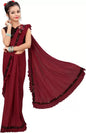 Dhyey fashion Girls Lycra Blend Ruffle Pattern Saree With Velvet Unstitched Blouse Piece