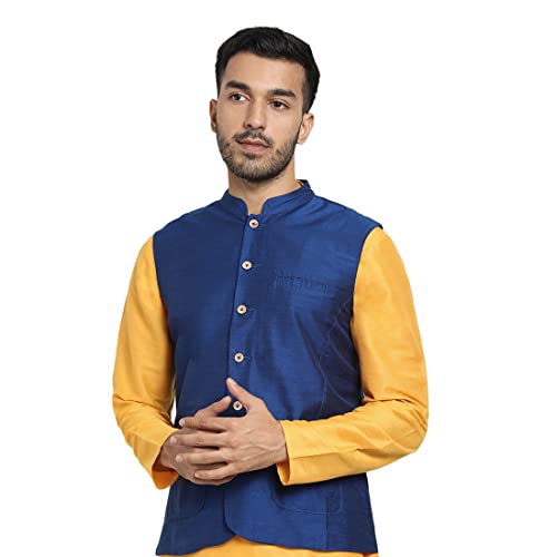 Bewakoof Men Solid Blue Sleeveless Nehru Jacket - S