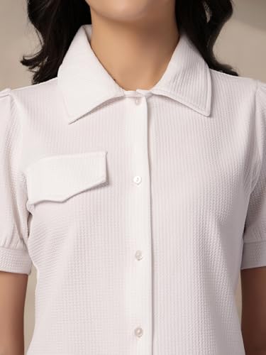 Style Quotient Women Texture White Formal Shirt Style Top