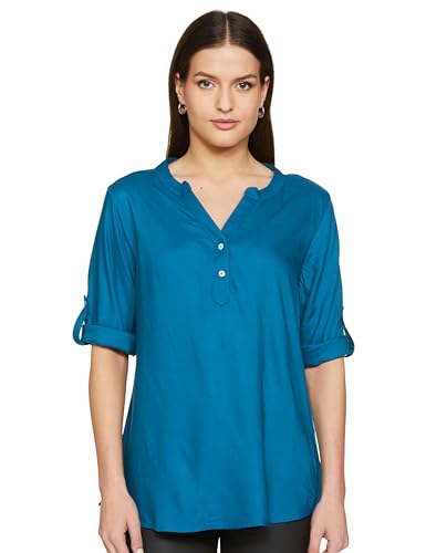 FYLTR Womens Fashion V-Neck Top with Roll-up Sleeves