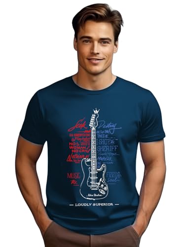 ADRO Guitar Design Printed T-Shirt for Men - 100% Cotton, Regular Fit, Soft Breathable Fabric | RN23-M-GTR-SB