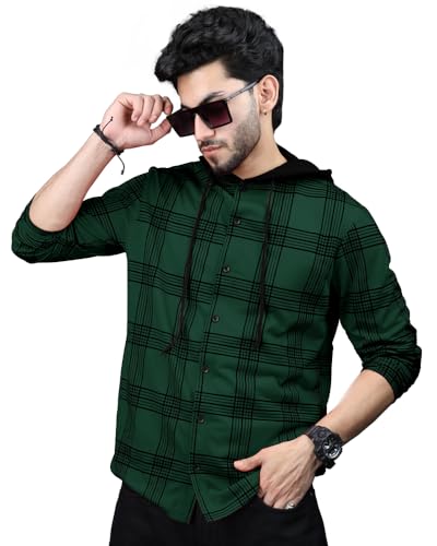 EyeBolger Mens Checkered Hooded Neck Full Sleeve T-Shirt