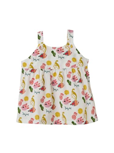 The Souled Store Little Fishy Girls Round Neck Sleeveless White All Over Printed Cotton Tops