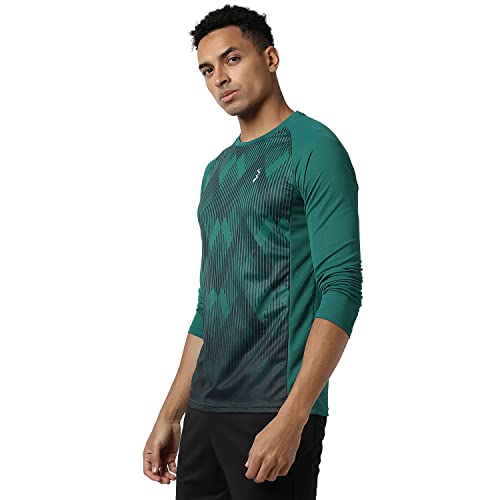 Campus Sutra Mens Green Printed Dri-Fit Long Sleeve Regular Fit Activewear T-Shirt for Casual Wear | Modern Clothing T-Shirt Cr