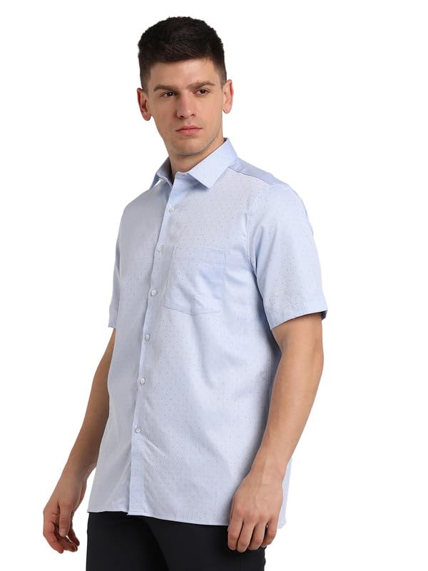 Turtle Men 100% Cotton Light Blue Self Design Regular fit Halfl Sleeve Formal Shirt