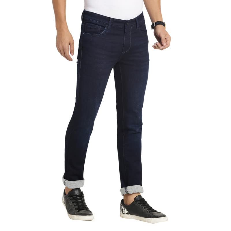 Turtle Men Cotton Dark Blue Narrow Fit Solid Stretchable Jeans