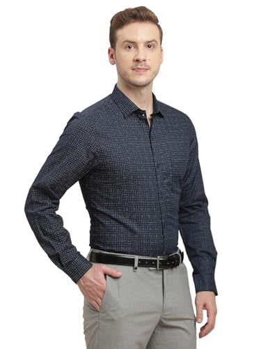 Turtle Men 100% Cotton Slim Fit Blue Printed Full Sleeve Formal Shirt