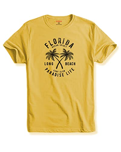ADRO Florida Paradise Life Mens Printed T-Shirt (XL, Light Yellow)
