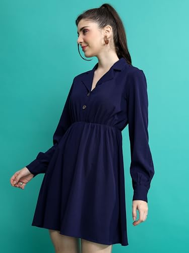 Ketch WomenS Cotton Blend Lapel Collar A-Line Dress Above The Knee Khj6000569_Navy