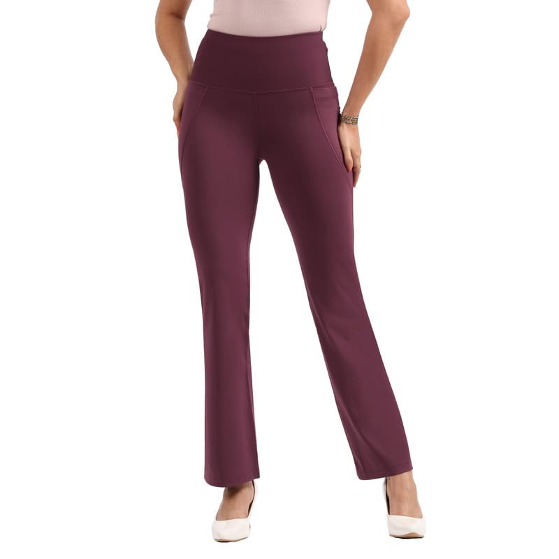 BlissClub Ultimate Flare Pants for Women Upto 54 ft | Ribbed Waistband, 4 Pockets | High Waist Trousers and Formal Pants for Of