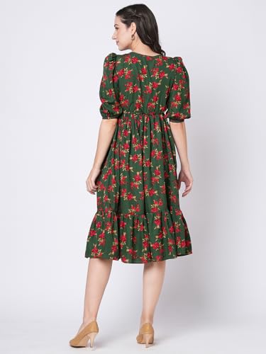 Selvia Western Dress For Women|Crepe Dress For Women|Fit & Flare Dress|Floral Printed Dress For Women|One Piece Dress For Women