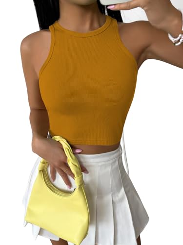 Toochki Top for Women| Crop Short Tops | dex | Mustard | Strachable Tank Style Solid Tunics for Girls