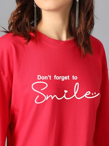 KOTTY Womens Printed, Typography Round Neck Cotton Blend 3/4 Sleeve T-Shirt(Red,XL)