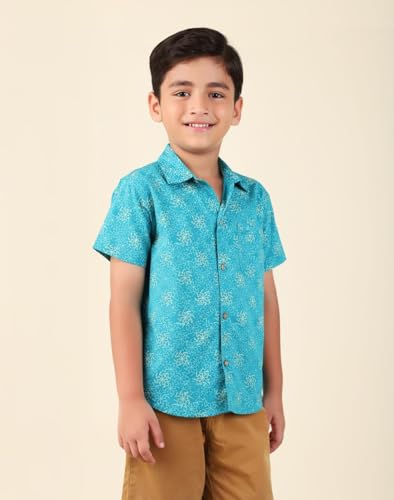 Fabindia BoyS Printed Regular Fit Shirt (1032889Blue_Blue