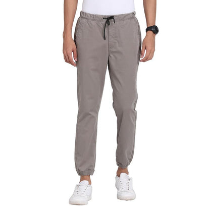 Turtle Men Cotton Stretch Grey Solid Jogger Fit Casual Trouser