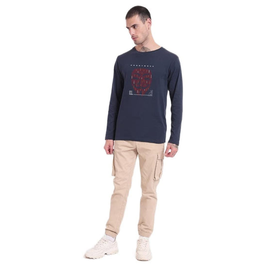 Bewakoof Mens Anonymous Graphic Print Cotton T-Shirt- Regular Fit, Round Neck, Full Sleeves 577452_Blue_XL