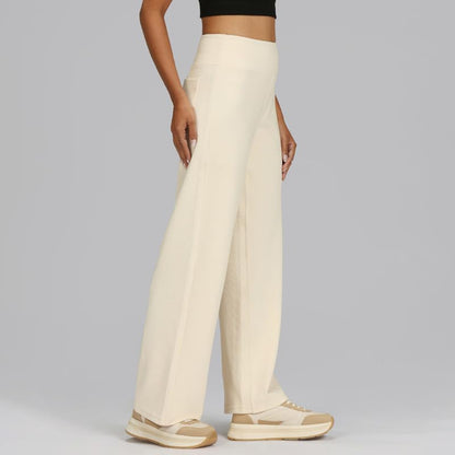BlissClub Womens RibSupreme Wide Pants, High-Rise Waistband, Back Pockets, Wide Silhouette, Luxurious Feel,Regular Variant Below