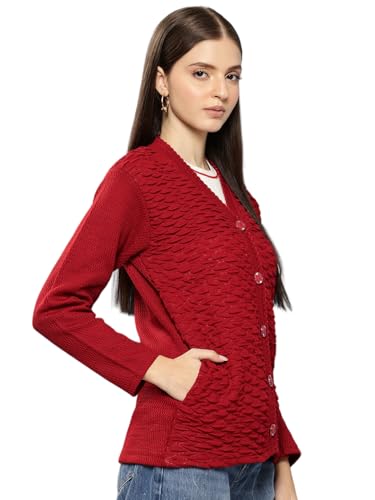Aarika Womens Casual Wear Red Colour Solid Woolen Cardigan-(S-L)-(Oct_Cg-W-Md-06-Red-M)