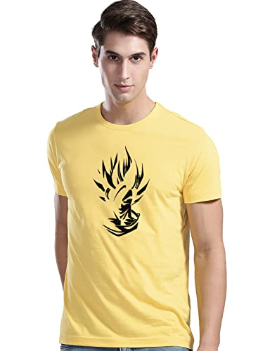 ADRO Anime Printed Mens T-Shirts (RNR-M-GOK-LY_Light Yellow_XL)