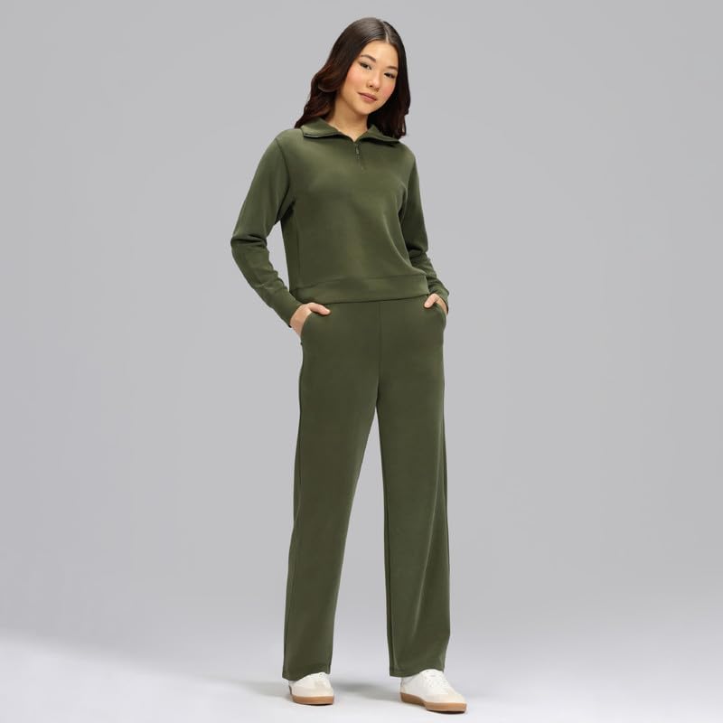 BlissClub Womens BareButter Straight Pants, High Rise, Straight fit,Pockets, Comfortable Waistband,Tall Variant Above 55