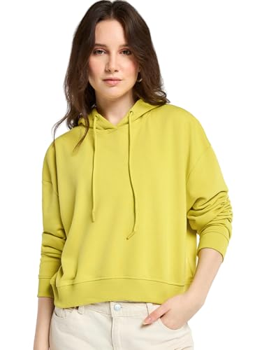 Bewakoof WomenS Solid Oversized Fit Full Sleeve Cotton Ploy Hoodies_687495_Yellow_Xs