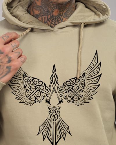 ADRO Men's Printed Hoodie | Cotton | Size 48 | Beige | Model H24-BIRD-BE