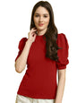 Pinkmint Polyester Round Neck Puff Sleeve Elegant Casual Top for Womens & Girls ll Casual T-Shirt ll Fancy Summer Wear Tops (Pac