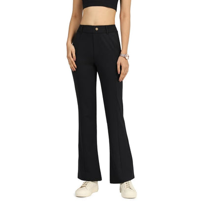 BlissClub Ultimate Flare Tailored Trousers | CloudSoftTM Fabric | Gold Button | Stylish Pintucks | Belt Loops | Mock Fly | 2 Poc