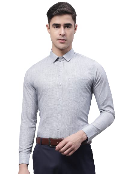 Style Quotient Men Blue and White Solid Self Design Polycotton Slim Fit Formal Shirt