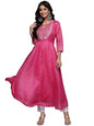 Varanga Pink Lehariya Printed Anarkali Emroidered Kurta