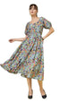 OOMPH! Womens Western & Fusion wear Printed Crepe Dress for Women, Puffed Sleeve, Grey - md992