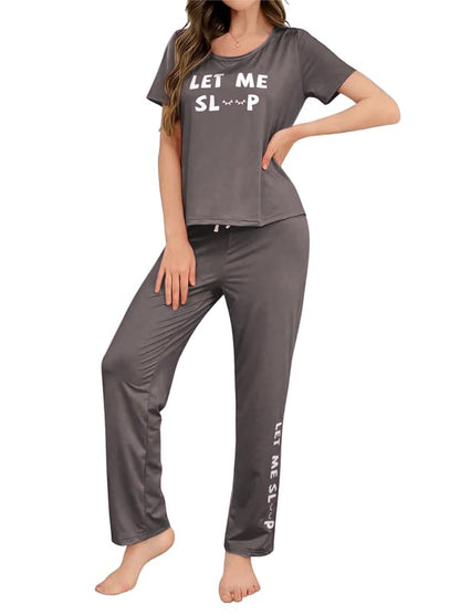 SMOWKLY Womens Premium Cotton Blend Cute Print Two Piece Pj Sleepwear Co-ord Set || Stylish Top with Pajama Pant Comfy Loungwea