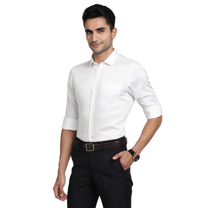 Turtle Men 100% Cotton White Plain Slim Fit Full Sleeve Formal Shirt