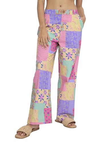 The Souled Store Pink Love All Over Printed Women and Girls Buttoned Cotton Straight Fit Comfortable Trendy Wide Leg Pants