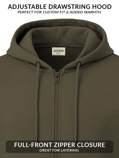 ADRO Mens Cotton Solid Zipper Hoodie Sweatshirts (ZH23-PLN-OL_Olive)
