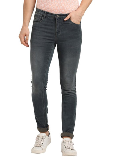 Turtle Men Cotton Stretch Solid Narrow Fit Dark Grey Jeans