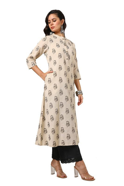 Soch Womens Beige Cotton Flex Paisley Print Kurta