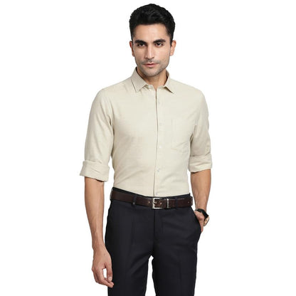 Turtle Men 100% Cotton Beige Solid Slim Fit Formal Shirts