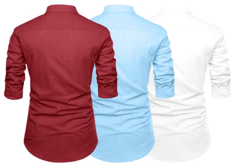 Finivo Fashion Combo Of MenS Solid Cotton Blend Straight Kurta Shirt Pack Of 3