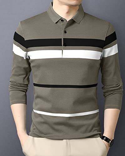 Eyebogler Polo Neck Striped Tshirt For Men