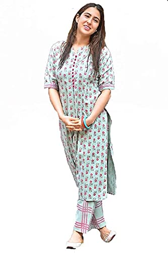 ANNI DESIGNER Women's Cotton Straight Kurta with Checkered Trouser (DISINI Multi STY)