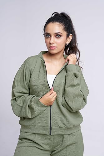GRECIILOOKS Cotton Regular Woolen Co Ord Hoodie Set for Women Winter Wear | Full Sleeve (GL-W2070&TR1038_Green