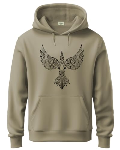 ADRO Men's Cotton Neck Hooded Sweatshirt (H24-BIRD-BE_Beige